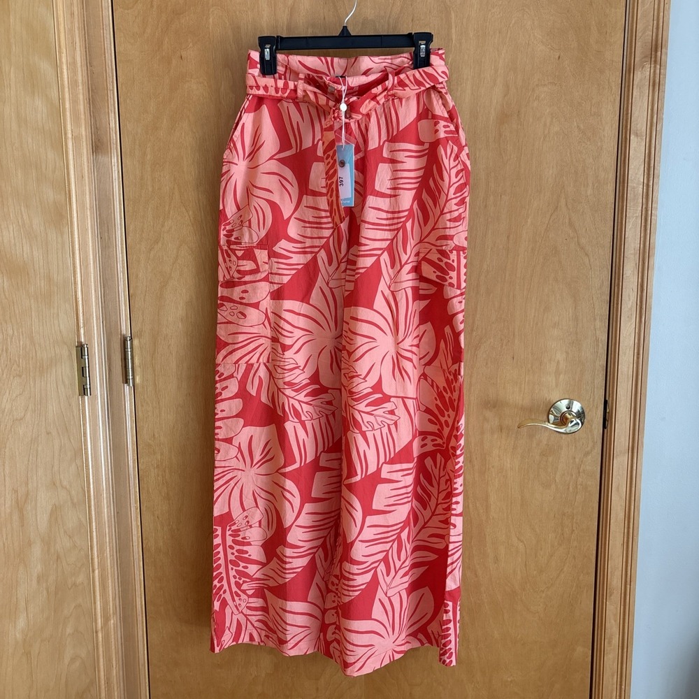 Shore  Pants Womens‎  Wide Leg  Peach/ Orange Tropical Print Size Small NWT